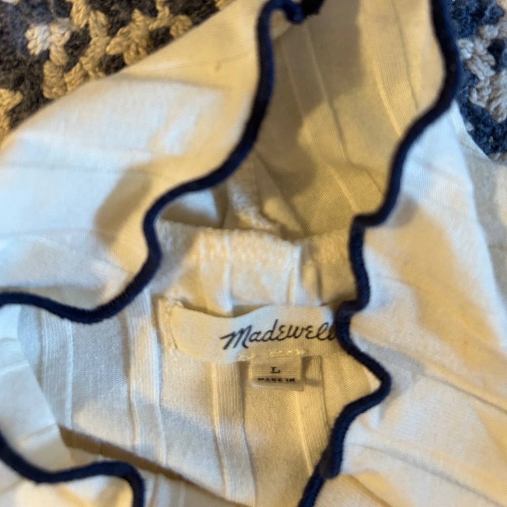 Madewell Cream Ribbed Turtleneck with Navy Piping